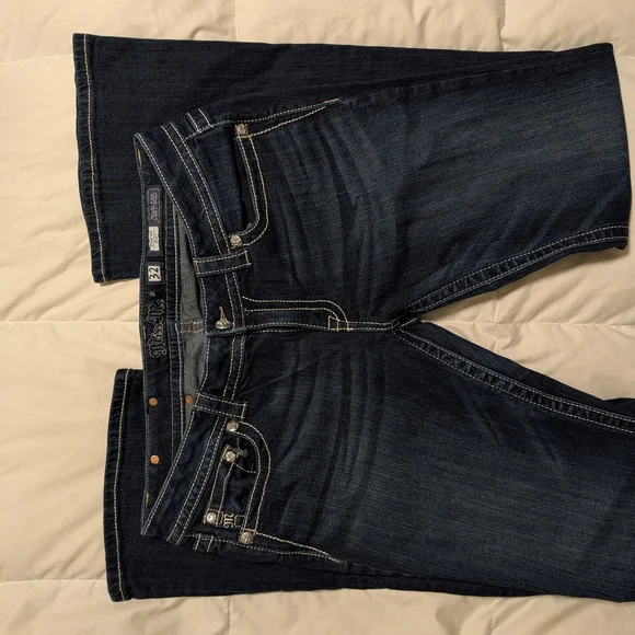 Miss Me Dark Blue Boot Cut Jeans with Silver Embellishments - Picture 2 of 4